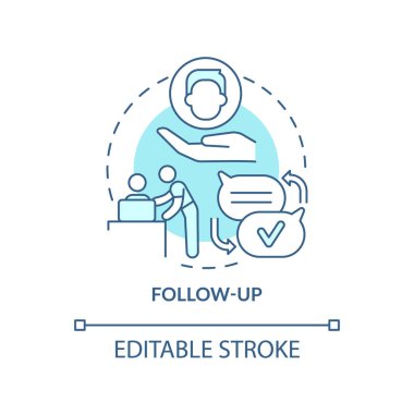 Turkuaz konsept ikonunu takip et. Personel desteği. İnce çizgili çizgilerle soyut bir tasvir oluşturuluyor. İzole bir taslak çizim. Düzenlenebilir felç. Arial, Myriad Pro-Kalın yazı tipleri