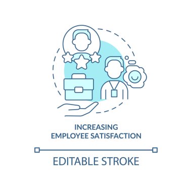 Çalışan memnuniyetini arttıran turkuaz konsept simgesi. Gemide soyut fikir ince çizgi çizimi meydan okuması. İzole bir taslak çizim. Düzenlenebilir felç. Arial, Myriad Pro-Kalın yazı tipleri