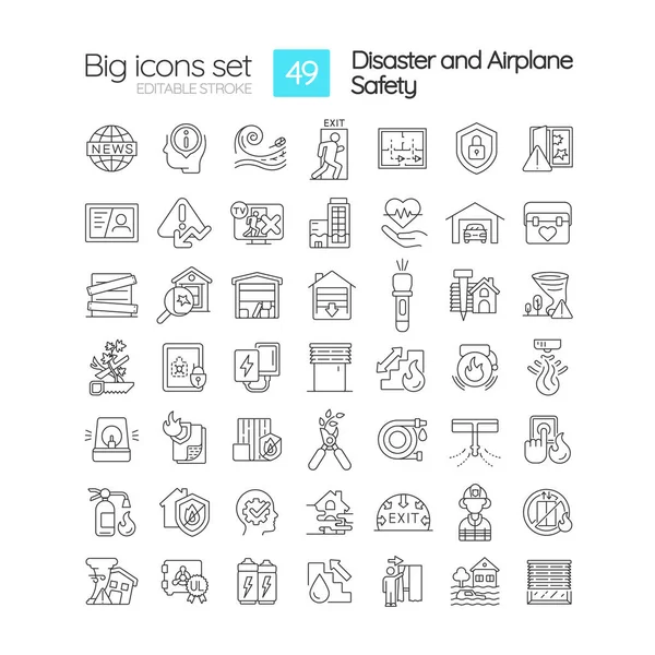 Disasters Accidents Preparedness Linear Icons Set Keeping Home Safe Secure — Vector de stock