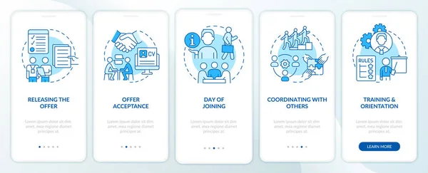 Team Joining Process Blue Onboarding Mobile App Screen Employment Walkthrough — ストックベクタ