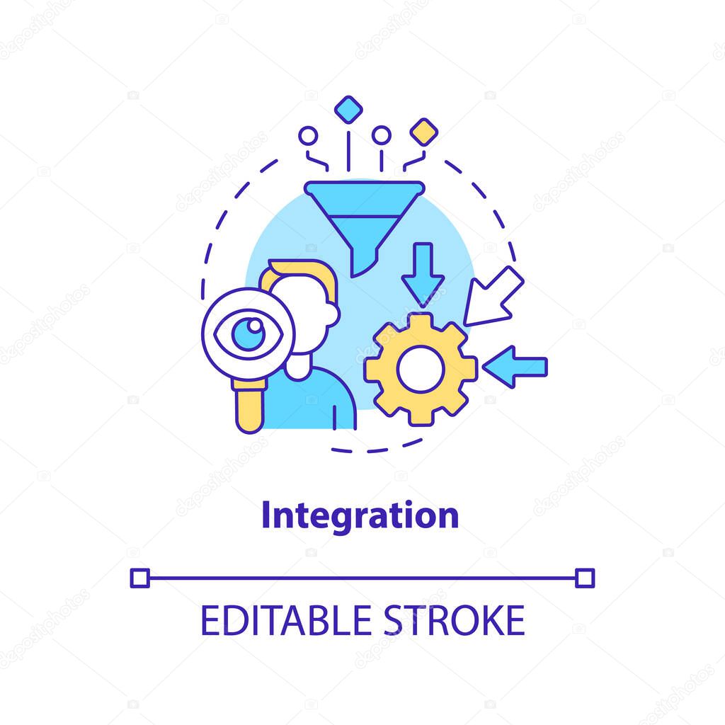Integration concept icon. Business process. Element of supply chain management abstract idea thin line illustration. Isolated outline drawing. Editable stroke. Arial, Myriad Pro-Bold fonts used
