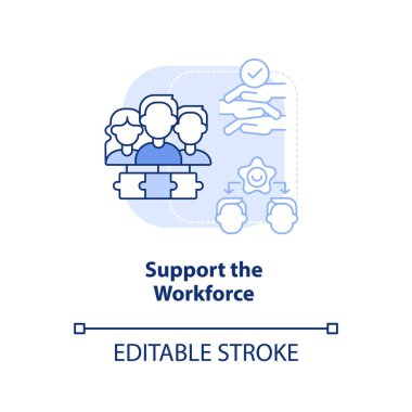 Açık mavi konsept simgesini destekleyin. Lojistik, soyut, ince çizgi çizimi üzerindeki etkili sonuçlara değiniliyor. İzole bir taslak çizim. Düzenlenebilir felç. Arial, Myriad Pro-Kalın yazı tipleri