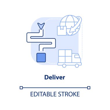 Açık mavi konsept ikonu gönder. Ulaşım. Tedarik zinciri yönetiminin bileşeni soyut fikir ince çizgi çizimi. İzole bir taslak çizim. Düzenlenebilir felç. Arial, Myriad Pro-Kalın yazı tipleri