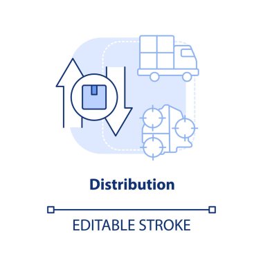Dağıtım açık mavi konsept simgesi. Hizmet. Tedarik zinciri yönetimi fikri soyut ince çizgi çizimi. İzole bir taslak çizim. Düzenlenebilir felç. Arial, Myriad Pro-Kalın yazı tipleri