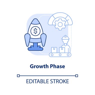 Büyüme safhası açık mavi konsept simgesi. İş geliştirme. Ürün yaşam döngüsü sahnesi soyut fikir ince çizgili illüstrasyon. İzole bir taslak çizim. Düzenlenebilir felç. Arial, Myriad Pro-Kalın yazı tipleri