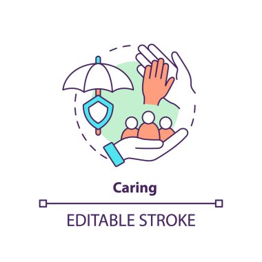 İlgilenme konsepti ikonu. İş ahlakı tipi soyut fikir ince çizgi çizimi. Kişiler arası ilişkilerde nezaket. İzole bir taslak çizim. Düzenlenebilir felç. Arial, Myriad Pro-Kalın yazı tipleri