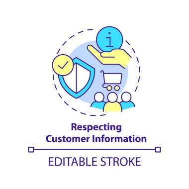 Müşteri bilgilendirme konsepti ikonu. Müşteri hizmetlerinde etik davranış soyut fikir ince çizgi çizimi. İzole bir taslak çizim. Düzenlenebilir felç. Arial, Myriad Pro-Kalın yazı tipleri