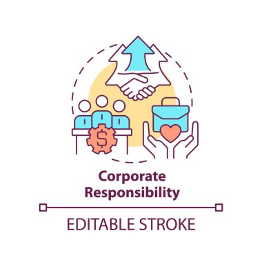 Şirket sorumluluk konsepti ikonu. CSR soyut fikir çizgisi çizimi. Şirketin mesuliyeti. İzole bir taslak çizim. Düzenlenebilir felç. Arial, Myriad Pro-Kalın yazı tipleri