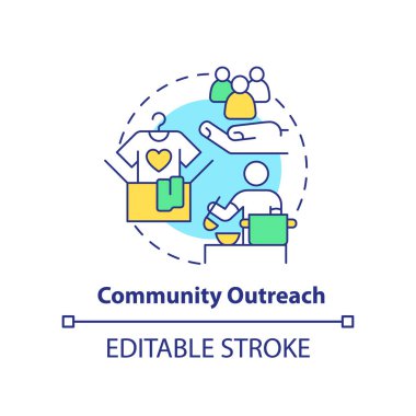 Toplum sosyal yardım konsepti ikonu. İş dünyasında etik davranış soyut düşünce ince çizgi çizimi. Gönüllü olmak, hayır işi. İzole bir taslak çizim. Düzenlenebilir felç. Arial, Myriad Pro-Kalın yazı tipleri