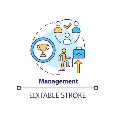 Yönetim konsepti simgesi. İş yeri kültürünü etkileyen faktör soyut fikir ince çizgi çizimi. Kariyer gelişimi. İzole bir taslak çizim. Düzenlenebilir felç. Arial, Myriad Pro-Kalın yazı tipleri