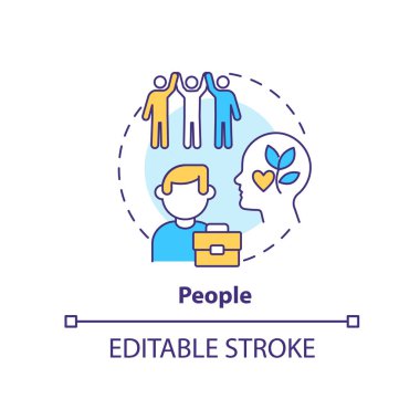 İnsanların konsept ikonu. Örgütsel kültürü etkileyen faktör soyut fikir ince çizgi çizimi. İşgücü refahı. İzole bir taslak çizim. Düzenlenebilir felç. Arial, Myriad Pro-Kalın yazı tipleri
