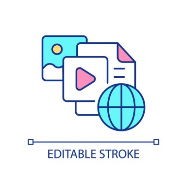 Genel ağ RGB renk simgesi için içerik. Sosyal medyada bilgi. Şirket sitesi. Ürün tanıtımı. İzole vektör çizimi. Basit bir çizgi çizimi. Düzenlenebilir felç. Kullanılan Arial yazı tipi