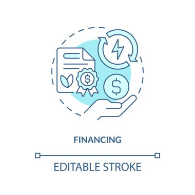 Turkuaz konsept ikonu finanse ediliyor. Özel yatırımları cezbetmek. Enerji verimliliği soyut fikir ince çizgi çizimi. İzole bir taslak çizim. Düzenlenebilir felç. Arial, Myriad Pro-Kalın yazı tipleri