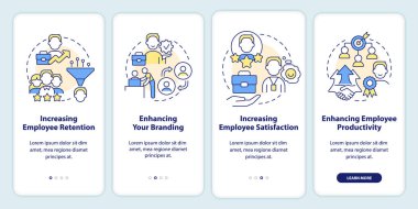 Mobil uygulama ekranında adaptasyon sorunları. Ekip, 4 basamaklı düzenlenebilir grafiksel talimatlara doğrusal kavramlarla katılıyor. UI, UX, GUI şablonu. Kullanılan sayısız Pro-Kalın, Düzenli yazı tipleri