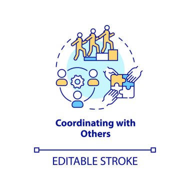 Coordinating with others concept icon. New team member. Onboarding process abstract idea thin line illustration. Isolated outline drawing. Editable stroke. Arial, Myriad Pro-Bold fonts used