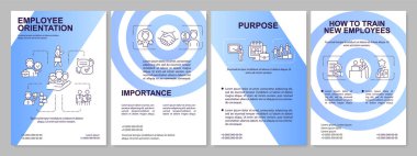 İşçi yönelimi mavi broşür şürü. Gemide. Çizgisel simgeli broşür tasarımı. Sunum için düzenlenebilir 4 vektör düzeni, yıllık raporlar. Arial, Myriad Pro-Normal yazı tipleri kullanıldı