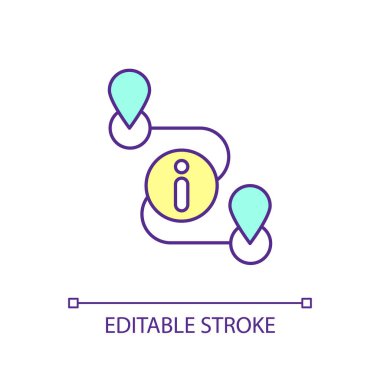 RGB renk simgesini planla. Rotanızı bildirin. Varış noktası ve rotası. Arabayla yolculuk. İzole vektör çizimi. Basit bir çizgi çizimi. Düzenlenebilir felç. Kullanılan Arial yazı tipi