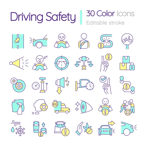 Driving Safety Rgb Color Icons Set Rules Regulations Transportation Isolated — Vettoriale Stock