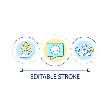 Pozitif geribildirim döngüsü konsepti. Değerlendirmeler ve incelemeler. Tatmin olmuş kullanıcı. Çevrimiçi yorum bırakın soyut fikir ince çizgi illüstrasyon. İzole bir taslak çizim. Düzenlenebilir felç. Kullanılan Arial yazı tipi