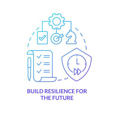 Gelecekteki mavi gradyan konsept ikonu için dayanıklılık inşa edin. Tedarik zinciri. Acil dikkat alanı soyut fikir ince çizgi çizimi. İzole bir taslak çizim. Kullanılan sayısız Pro-Kalın yazı tipi