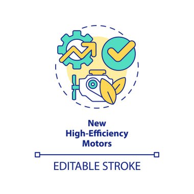 Yeni yüksek verimli motorlar konsept simgesi. Tüketimi azalt. Çiftlik enerjisi verimliliği soyut fikir ince çizgi çizimi. İzole bir taslak çizim. Düzenlenebilir felç. Arial, Myriad Pro-Kalın yazı tipleri