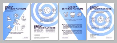 Evdeki mavi broşürde enerji verimliliği. Çizgisel simgeli broşür tasarımı. Sunum için düzenlenebilir 4 vektör düzeni, yıllık raporlar. Arial-Black, Kullanılan Myriad Pro-Normal yazı tipleri