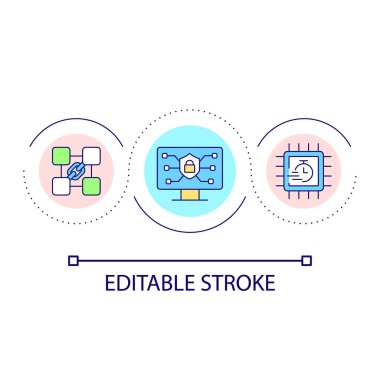 Korunan internet ağları döngü konsepti simgesi. Çevrimiçi güvenlik oluştur. Kısa vadeli operasyonlar. Güvenlik soyut fikir ince çizgi çizimi. İzole bir taslak çizim. Düzenlenebilir felç. Kullanılan Arial yazı tipi
