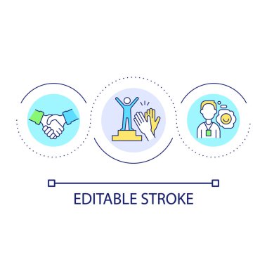 Çalışan desteği ve motivasyon döngüsü konsepti ikonu. Profesyonel ve kişisel gelişim. Kariyer soyut fikir ince çizgi çizimi. İzole bir taslak çizim. Düzenlenebilir felç. Kullanılan Arial yazı tipi