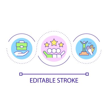 Kariyer başarısı ve takım çalışması kavramı ikonu. Büyümek için motivasyon. Ticari beceriler geliştirmek soyut fikir ince çizgi illüstrasyonu. İzole bir taslak çizim. Düzenlenebilir felç. Kullanılan Arial yazı tipi