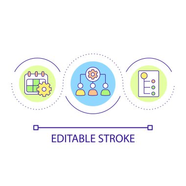 Rahat bir takvim döngüsü konsepti oluşturun. İş vardiyası gündem. Çalışma akışı sistematikleştirme soyut fikir ince çizgi çizimi. İzole bir taslak çizim. Düzenlenebilir felç. Kullanılan Arial yazı tipi