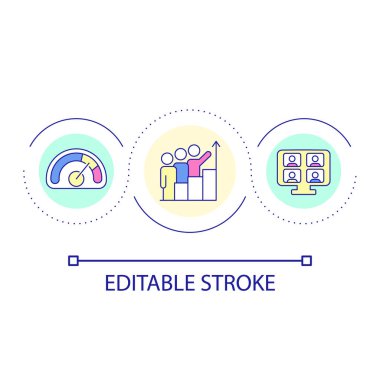 Takım motivasyon döngüsü konsepti ikonu artırılıyor. Şirket geliştirme. İletişim teknolojisi soyut fikir ince çizgi çizimi. İzole bir taslak çizim. Düzenlenebilir felç. Kullanılan Arial yazı tipi
