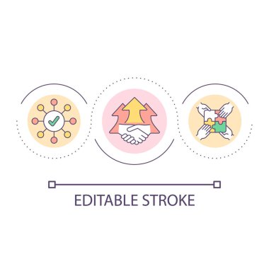 Etkili işbirliği döngüsü konsepti simgesi. Çalışan işbirliği ve verimlilik artışı. İş soyut fikri ince çizgi çizimi. İzole bir taslak çizim. Düzenlenebilir felç. Kullanılan Arial yazı tipi