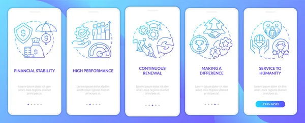 Organizational Culture Features Blue Gradient Onboarding Mobile App Screen Walkthrough — Wektor stockowy