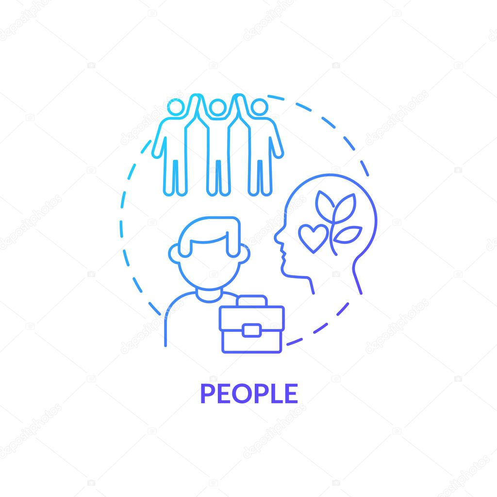 People blue gradient concept icon. Factor influencing organizational culture abstract idea thin line illustration. Workforce welfare. Isolated outline drawing. Myriad Pro-Bold font used