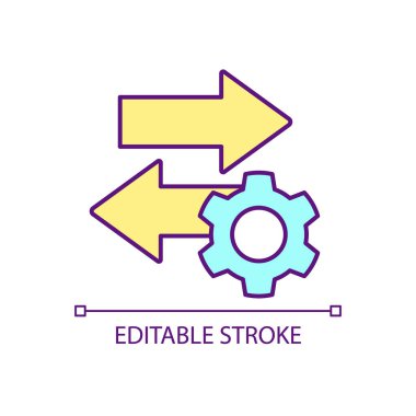 RGB renk simgesi sırasında etkileşim. İşlem ve operasyon. Otomasyon. İşbirliği. İzole vektör çizimi. Basit bir çizgi çizimi. Düzenlenebilir felç. Kullanılan Arial yazı tipi