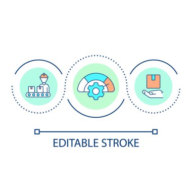 Increase products manufacturing loop concept icon. Industrial technology. Production and storage abstract idea thin line illustration. Isolated outline drawing. Editable stroke. Arial font used