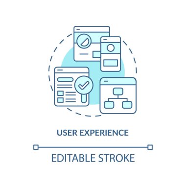 Kullanıcı deneyimi turkuaz konsept simgesi. Yorum sistemi bakış açısı soyut fikir ince çizgi çizimi. Özelleştirme. İzole bir taslak çizim. Düzenlenebilir felç. Arial, Myriad Pro-Kalın yazı tipleri