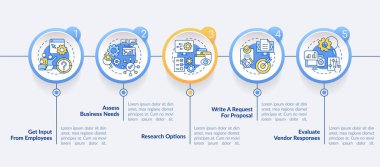 En iyi CMS çember bilgi şablonu seçiliyor. Çalışanlardan bilgi al. Veri görselleştirmesi 5 adımda. Düzenlenebilir zaman çizelgesi. Satır simgeleriyle çalışma akışı düzeni. Kullanılan Lato Kalın, Düzenli yazı tipleri