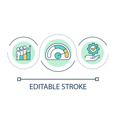 Şirket döngü konsepti ikonunun işletim performansı. Kaynak kullanımı yönetimi soyut fikir ince çizgi çizimi. İş gücünü gözlemliyorum. İzole bir taslak çizim. Düzenlenebilir felç. Kullanılan Arial yazı tipi