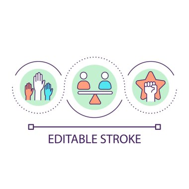 Racial and social justice loop concept icon. Voting against racism and oppressions abstract idea thin line illustration. Recognize equity. Isolated outline drawing. Editable stroke. Arial font used
