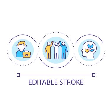 Positive work environment loop concept icon. Mental health of employees abstract idea thin line illustration. Workforce wellness and rights. Isolated outline drawing. Editable stroke. Arial font used