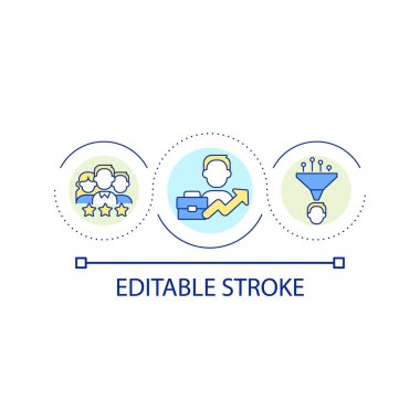 İnsan kaynakları döngü kavramı ikonu. Yetenek avcılığı. Başarılı bir kariyer. İş büyümesi fikri soyut ince çizgi çizimi. İzole bir taslak çizim. Düzenlenebilir felç. Kullanılan Arial yazı tipi