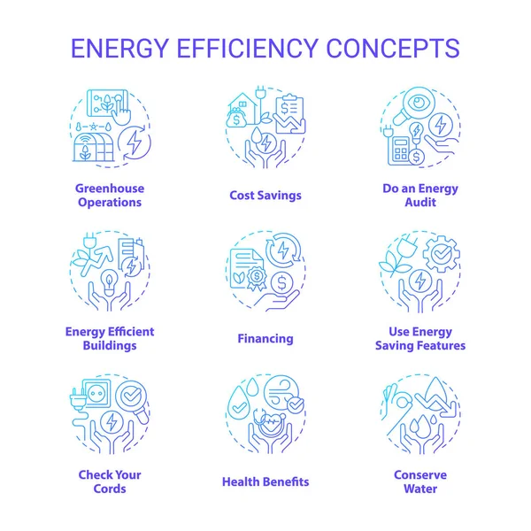 Energy Efficiency Blue Gradient Concept Icons Set Electricity Power Conservation — Stock Vector