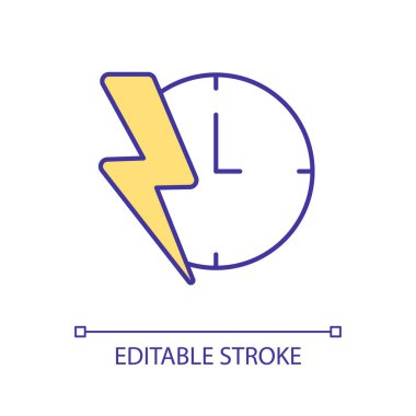 Time restriction RGB color icon. Immediate action. Short term business offer. Stopwatch and lightning. Isolated vector illustration. Simple filled line drawing. Editable stroke. Arial font used