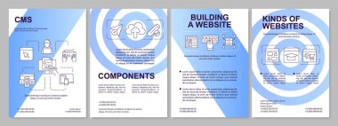 CMS platform blue gradient brochure template. Building website. Leaflet design with linear icons. 4 vector layouts for presentation, annual reports. Arial, Myriad Pro-Regular fonts used