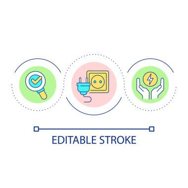 Unplug electric appliances when leaving loop concept icon. Managing electricity at home abstract idea thin line illustration. Isolated outline drawing. Editable stroke. Arial font used