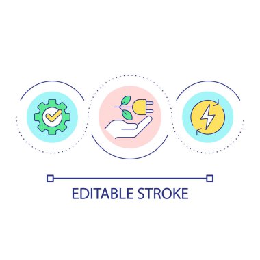 Electric grid load loop concept icon. Sustainable energy consumption. Renewable energy abstract idea thin line illustration. Isolated outline drawing. Editable stroke. Arial font used