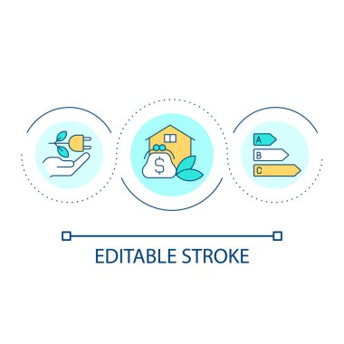 Appliance energy label loop concept icon. Less power consumption. Electrical device for home abstract idea thin line illustration. Isolated outline drawing. Editable stroke. Arial font used