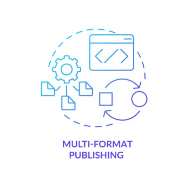Multi-format publishing blue gradient concept icon. LCMS feature abstract idea thin line illustration. Open-source software. Content formats. Isolated outline drawing. Myriad Pro-Bold font used
