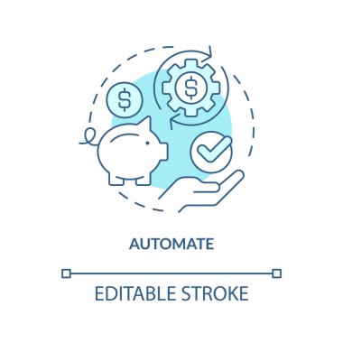 Automate turquoise concept icon. Bank service option. Saving for education tip abstract idea thin line illustration. Isolated outline drawing. Editable stroke. Arial, Myriad Pro-Bold fonts used